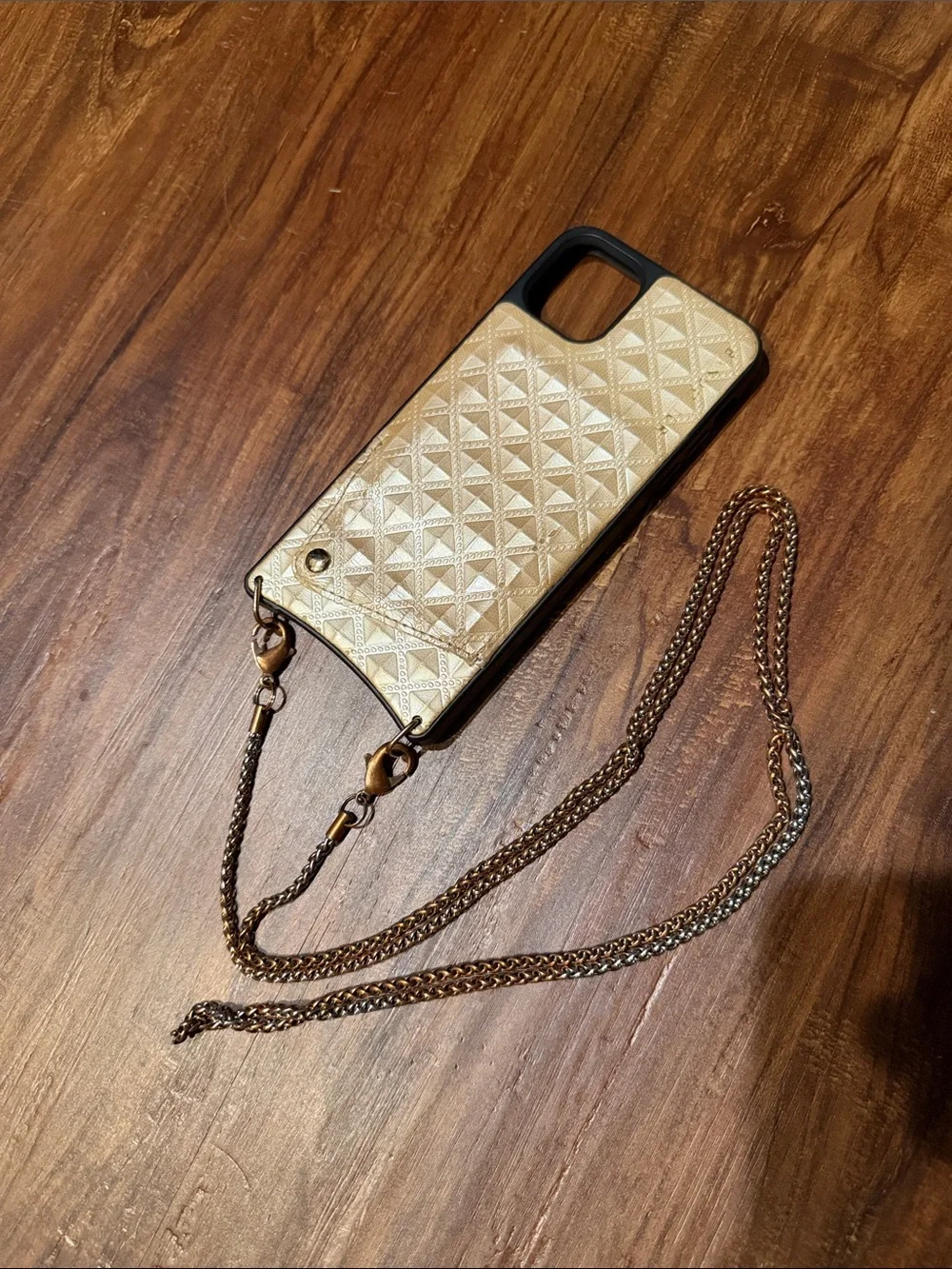 Gold Quilted bandolier Crossbody Phone Case with Chain strap 13 pro max iPhone